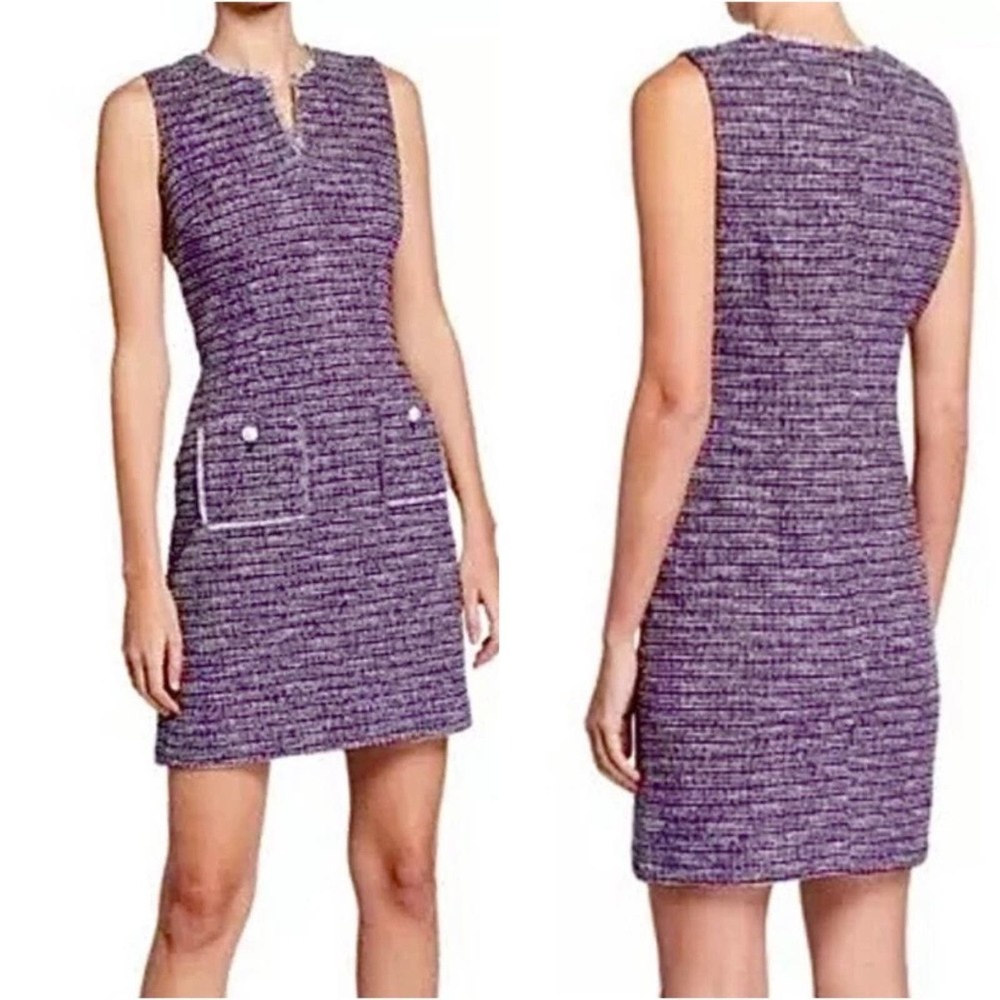 Karl LagerfeldTweed Sheath Dress Womens size10 Purple Mini Sleeveless EUC